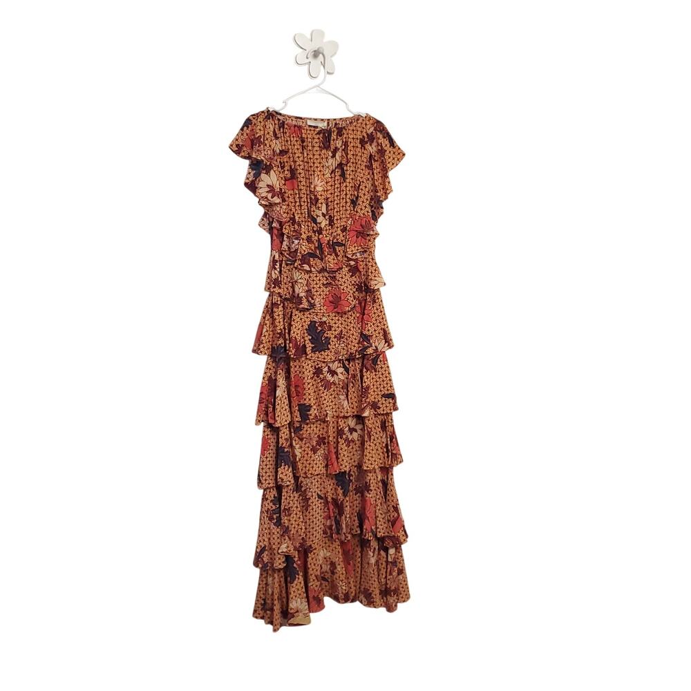 ULLA JOHNSON NWT 100% Silk Freja Ruffle Boho Maxi Dress In Garden Rose Gown Sz 4 - Picture 2 of 12